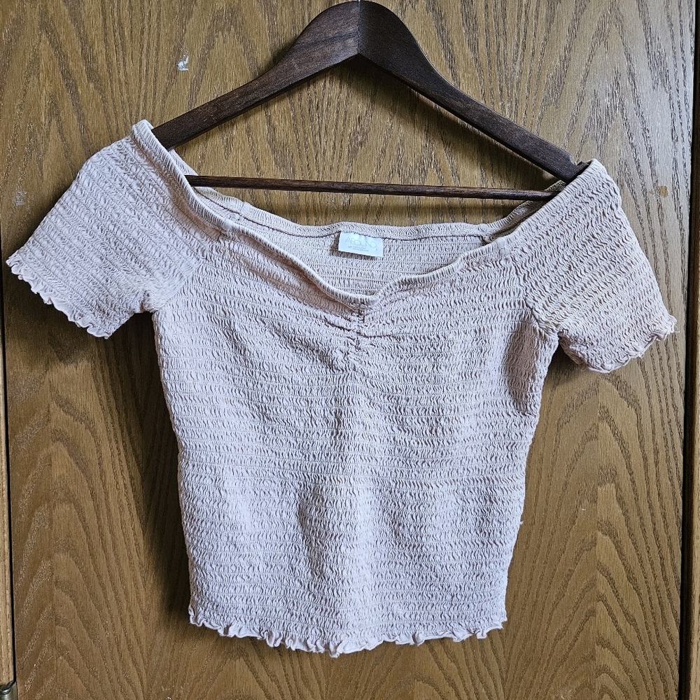 Abound Blush Pink Smocked Off-Shoulder Crop Top Women's M